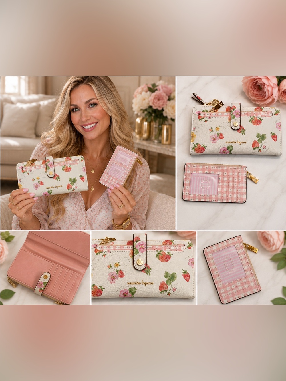 *Coquette* 2pc Nannette Lepore Floral Strawberry Compact Wallet & Card Case